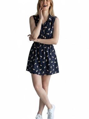 La Vie Lente Sleeveless Summer Dress Small Navy Llama Print